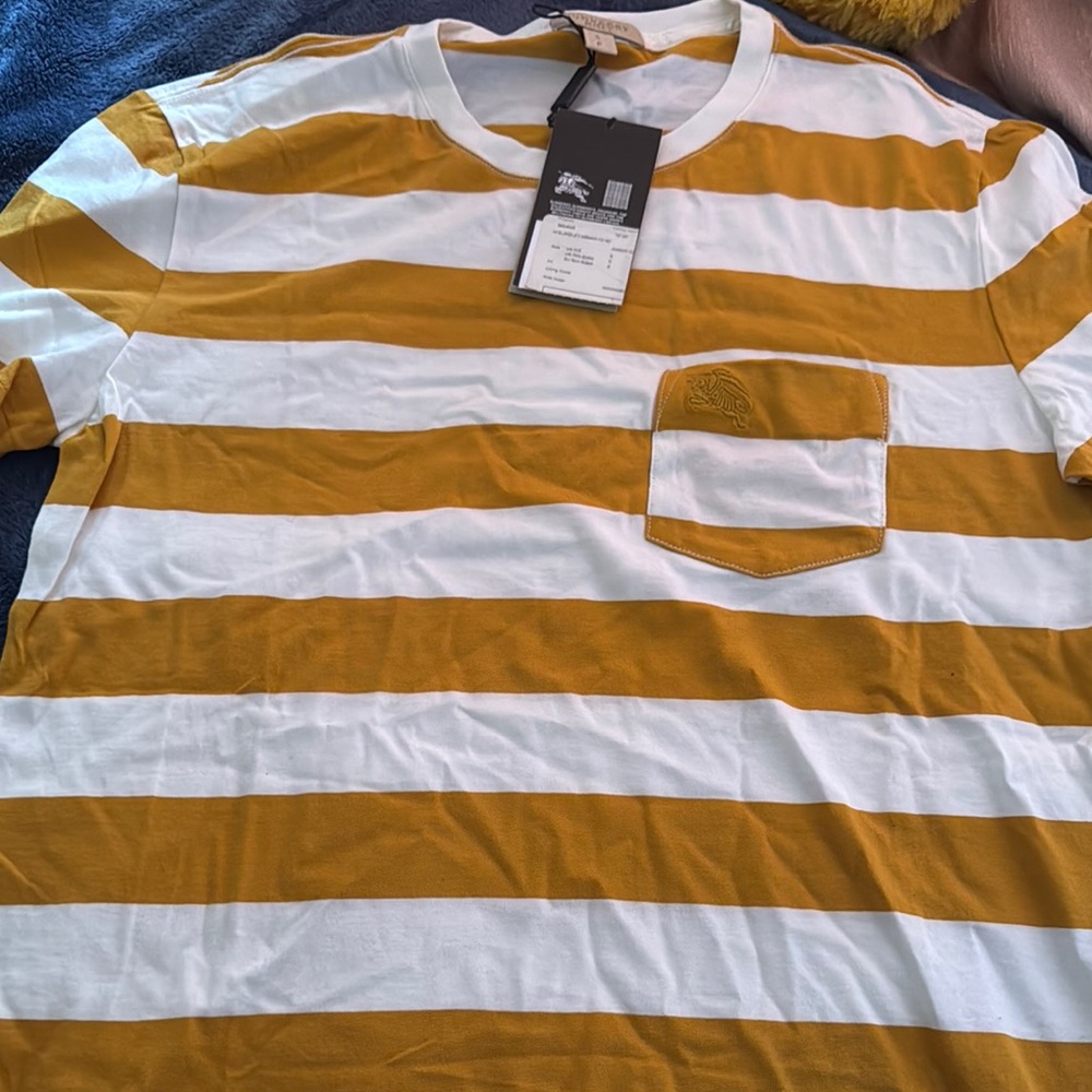 Burberry Yellow and White Striped Short Sleeve Tee